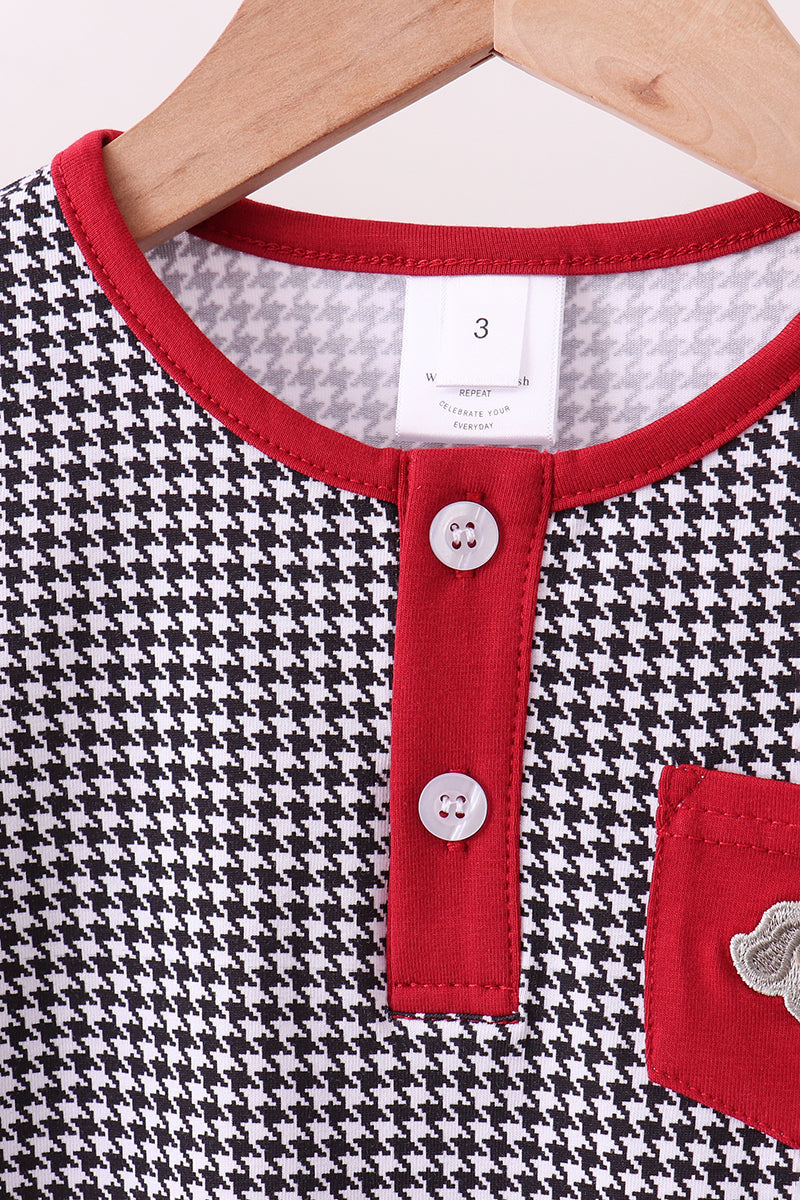 Crimson Alabama elephant embroidery gingham pants set