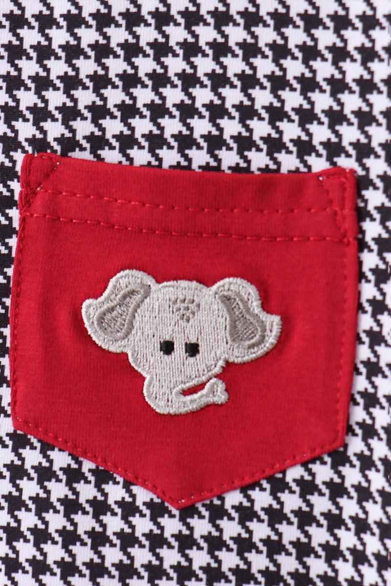 Crimson Alabama elephant embroidery gingham pants set