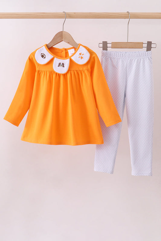 Girls Long Sleeve Orange Tennessee Vols Football Embroidery Pants Set