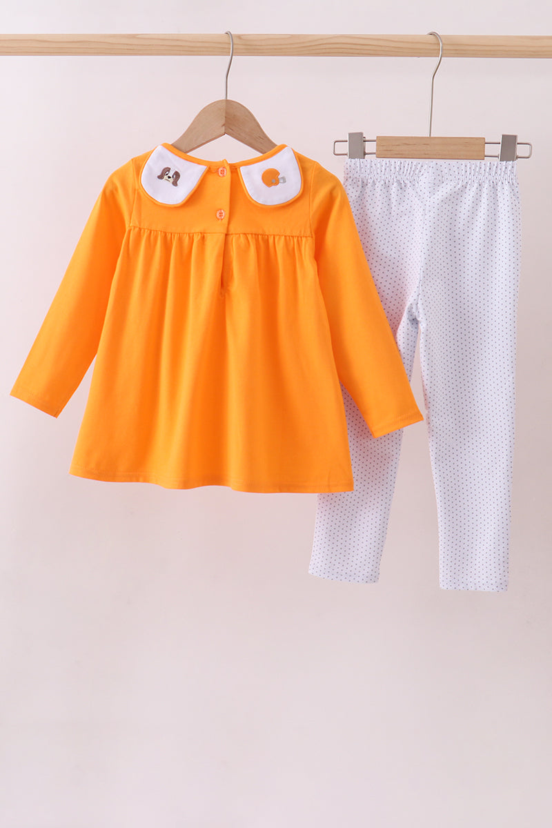 Girls Long Sleeve Orange Tennessee Vols Football Embroidery Pants Set