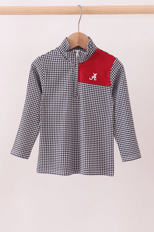 Boys Crimson Alabama Embroidery Gingham Top