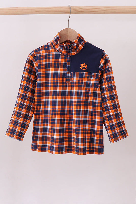 Navy Auburn Embroidery Plaid Top