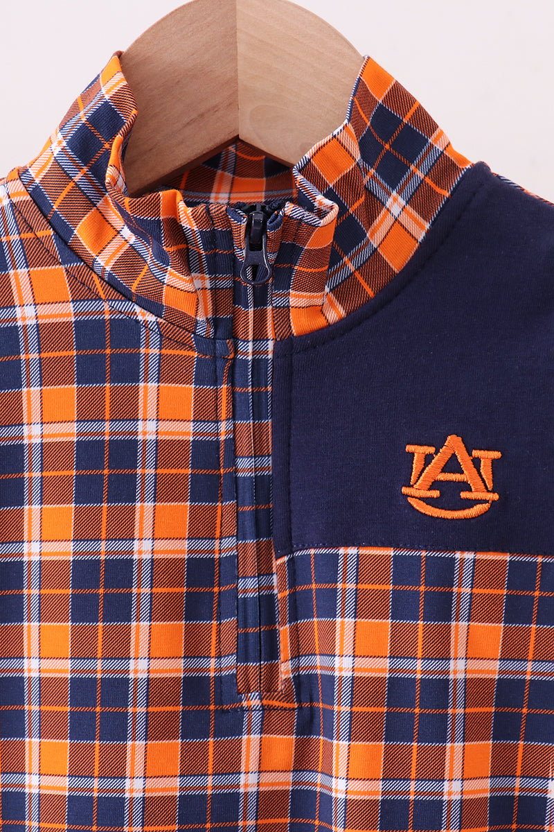 Navy Auburn Embroidery Plaid Top