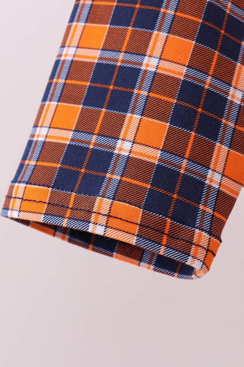 Navy Auburn Embroidery Plaid Top