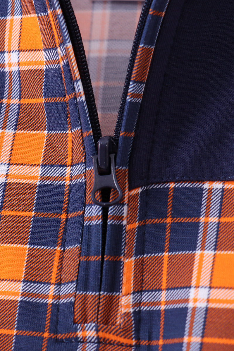Navy Auburn Embroidery Plaid Top