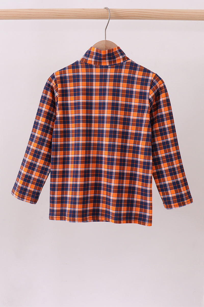 Navy Auburn Embroidery Plaid Top