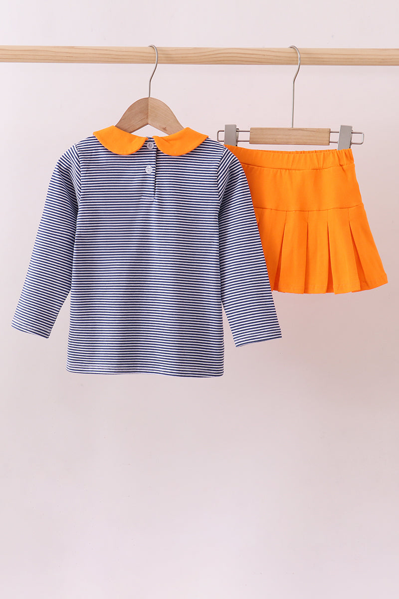 Girls Auburn Long Sleeve Collared Embroidered Skort Set
