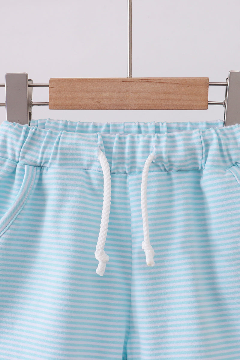 Mint and White Stripe Drawstring Shorts