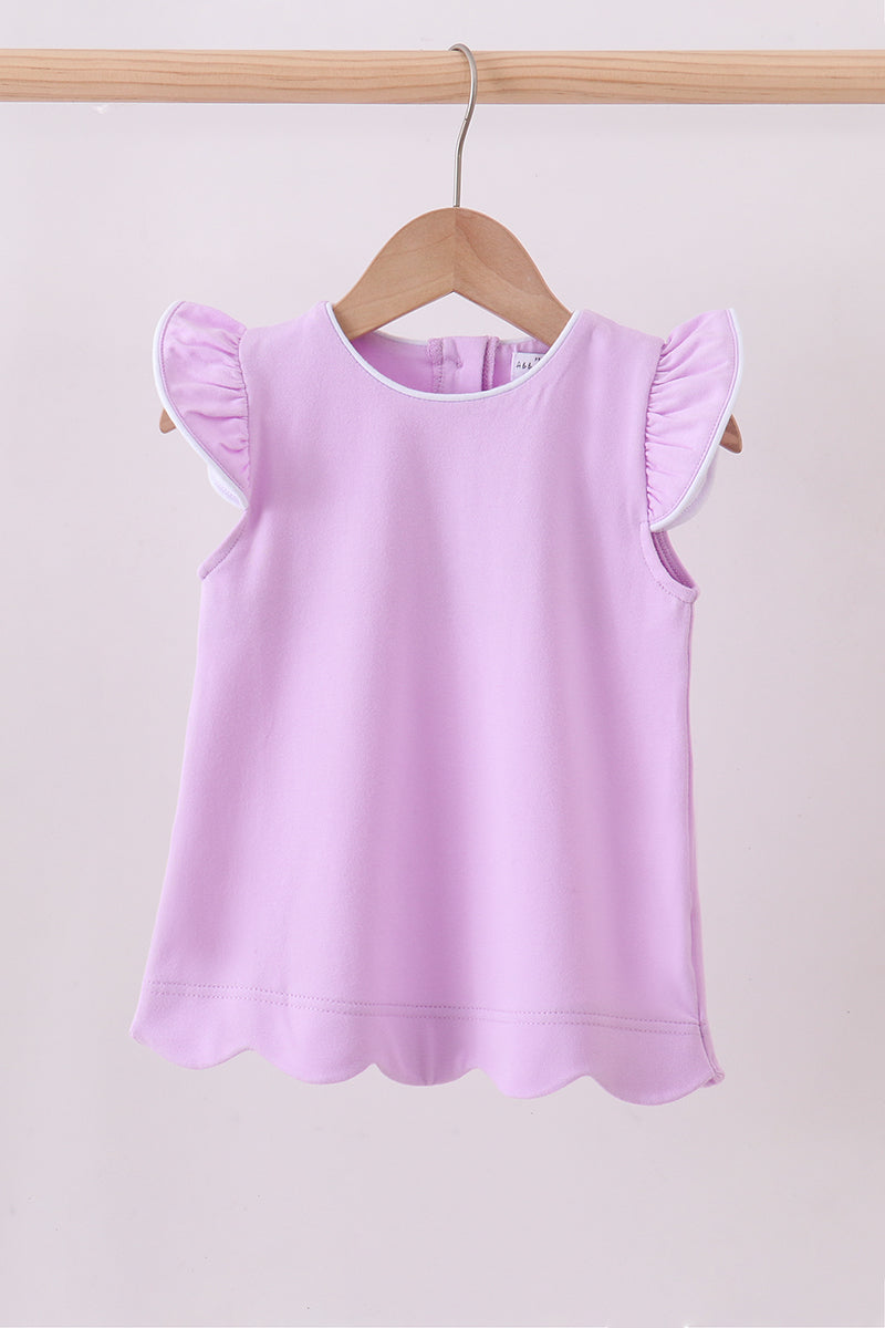 Girls’ Purple Flutter Sleeve Scalloped Top