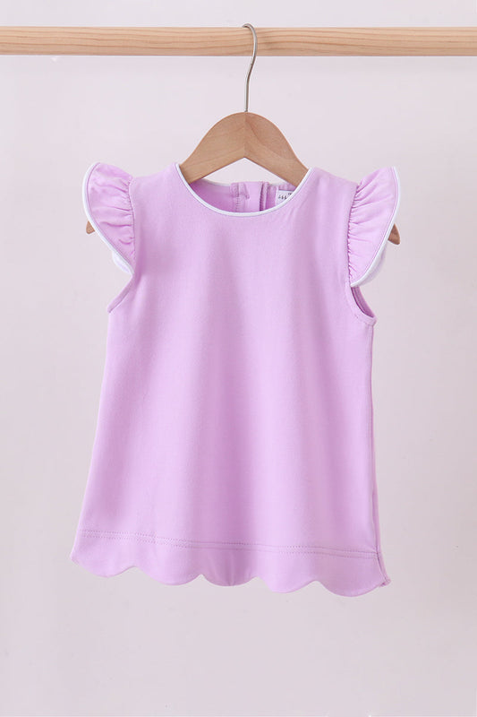 Girls’ Purple Flutter Sleeve Scalloped Top