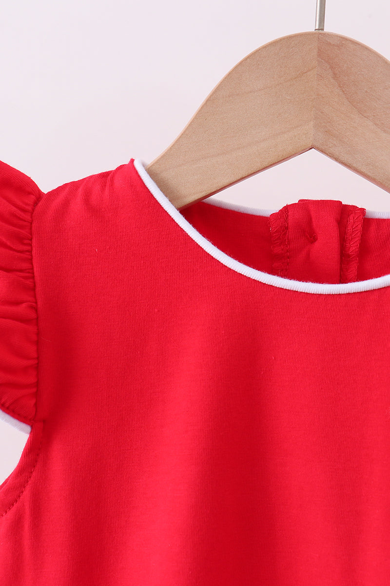 Girls Red Flutter Sleeve Scalloped Top