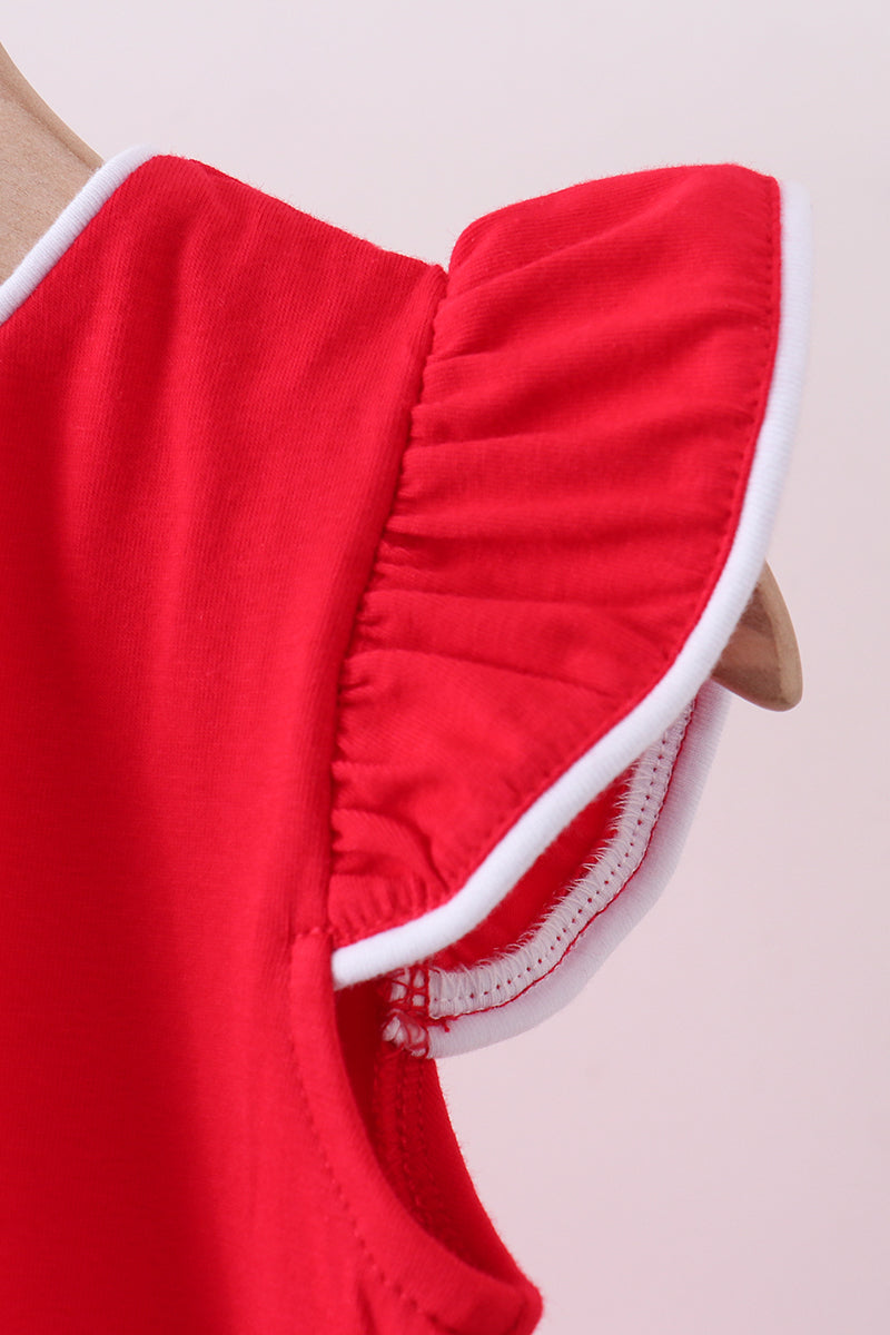 Girls Red Flutter Sleeve Scalloped Top