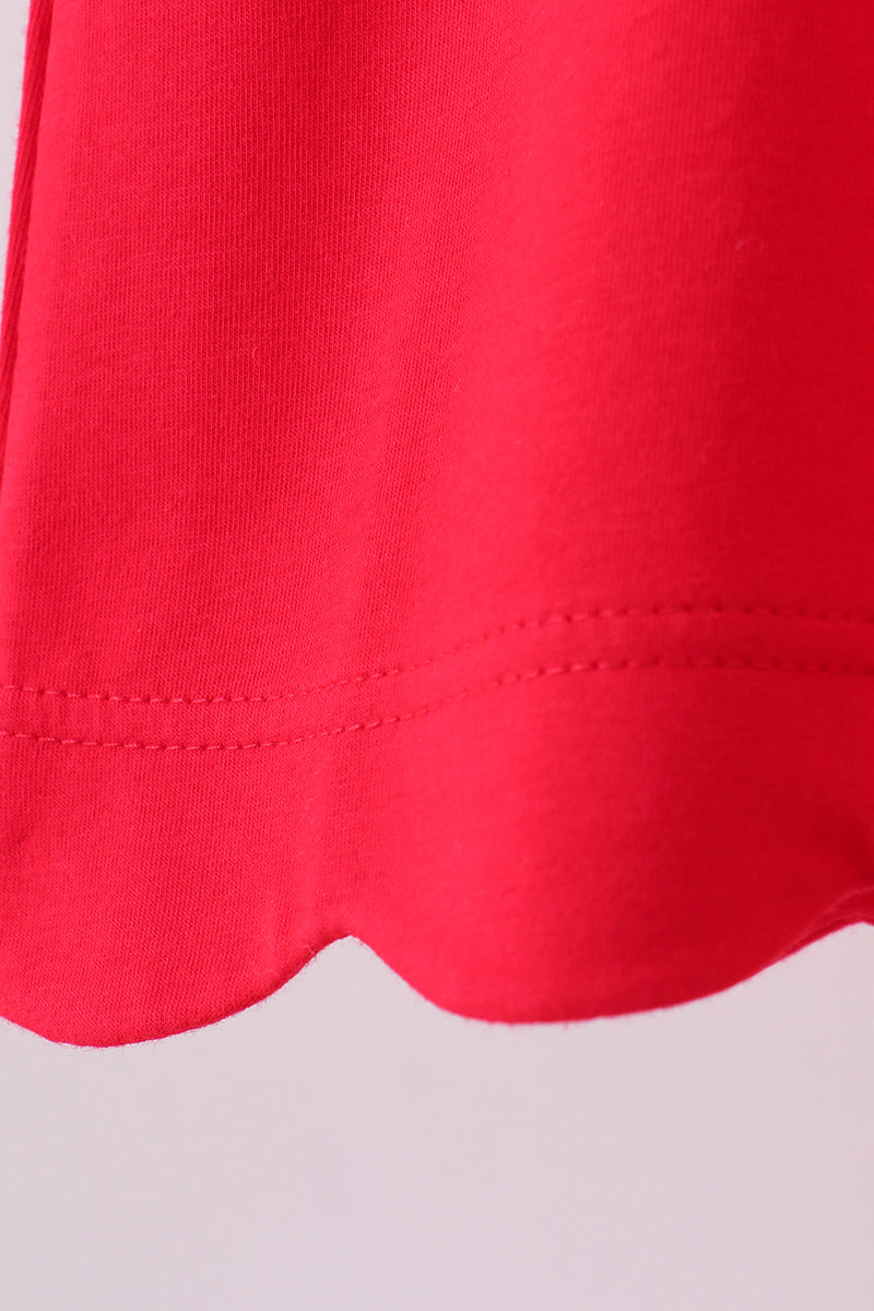 Girls Red Flutter Sleeve Scalloped Top