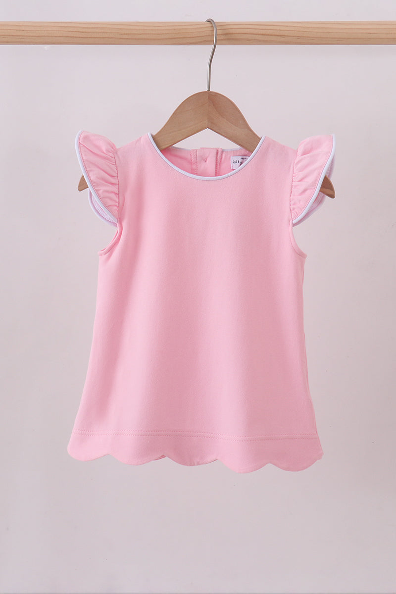 Girls’ Pink Flutter Sleeve Scalloped Top