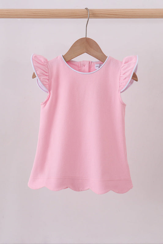 Girls’ Pink Flutter Sleeve Scalloped Top