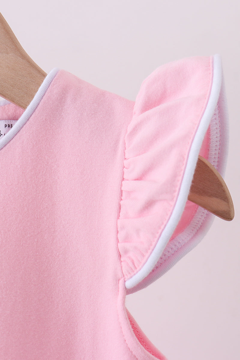 Girls’ Pink Flutter Sleeve Scalloped Top