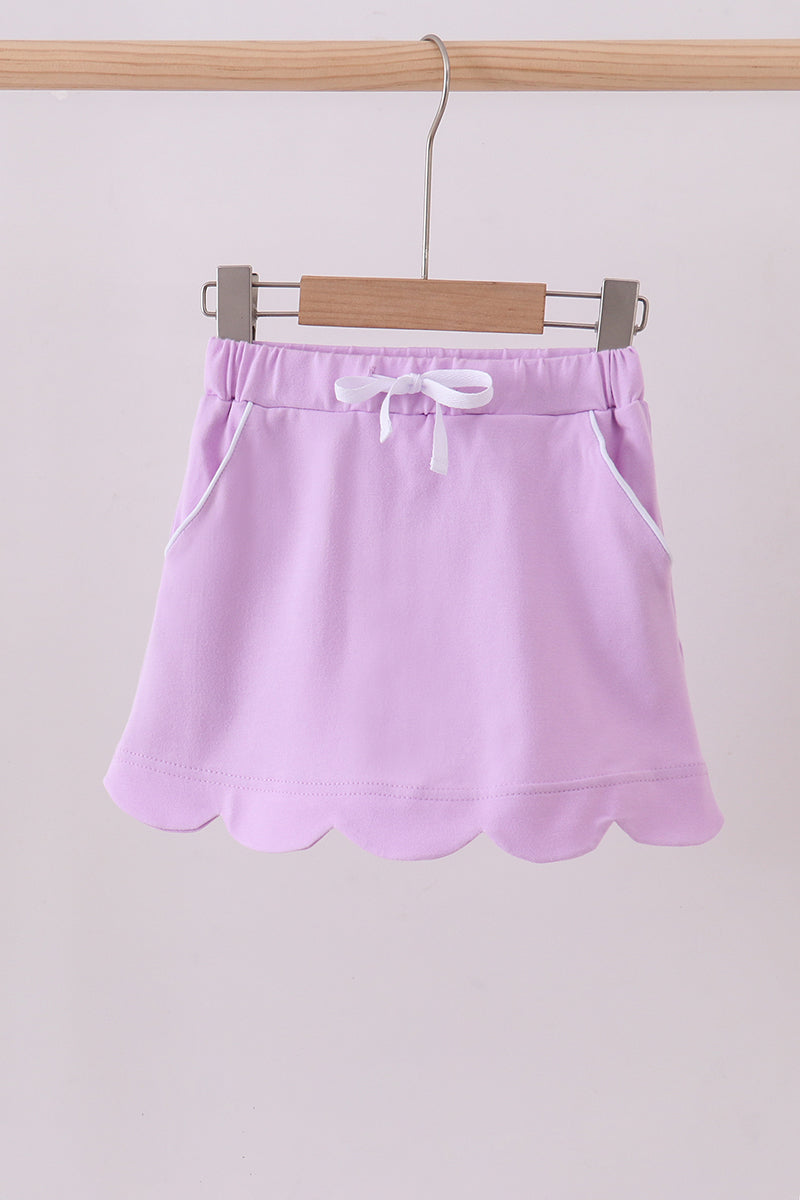 Girls Purple Scallop Hem Bow Skort