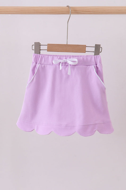 Girls Purple Scallop Hem Bow Skort