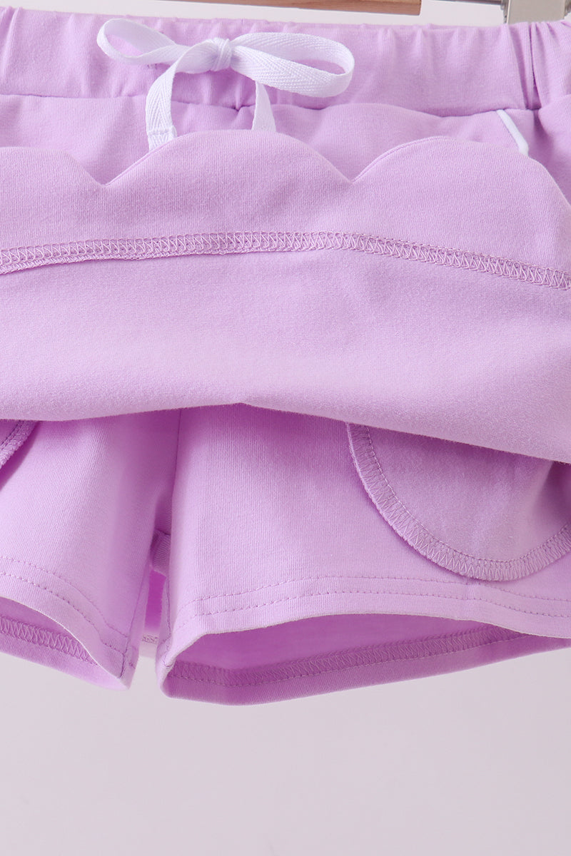 Girls Purple Scallop Hem Bow Skort