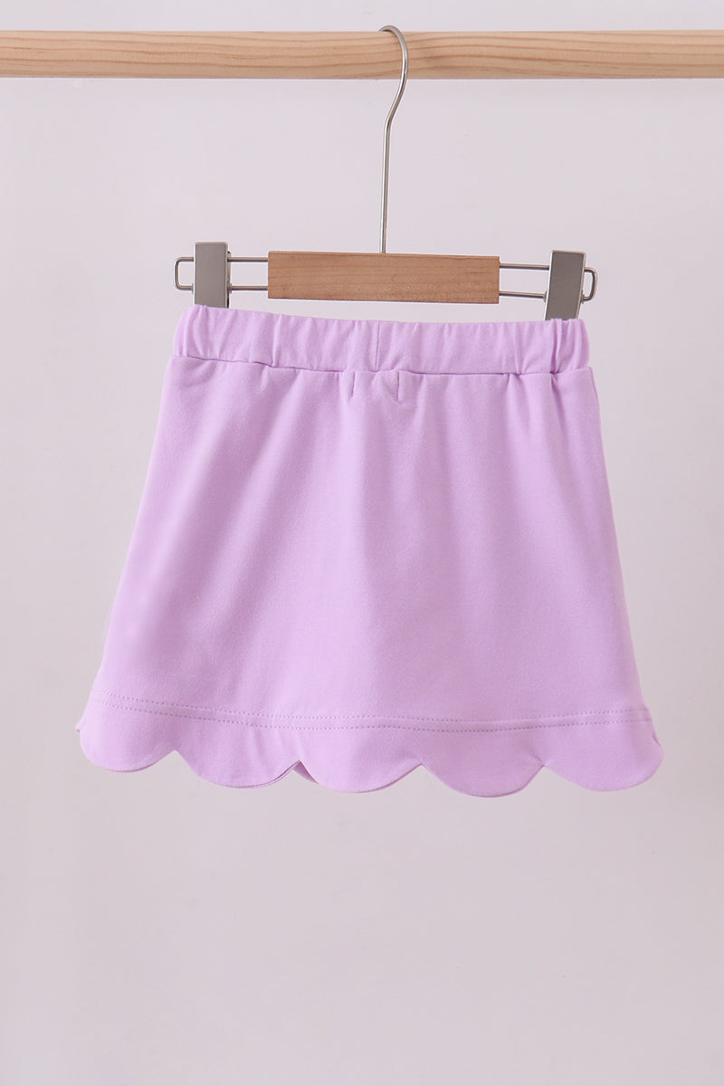 Girls Purple Scallop Hem Bow Skort
