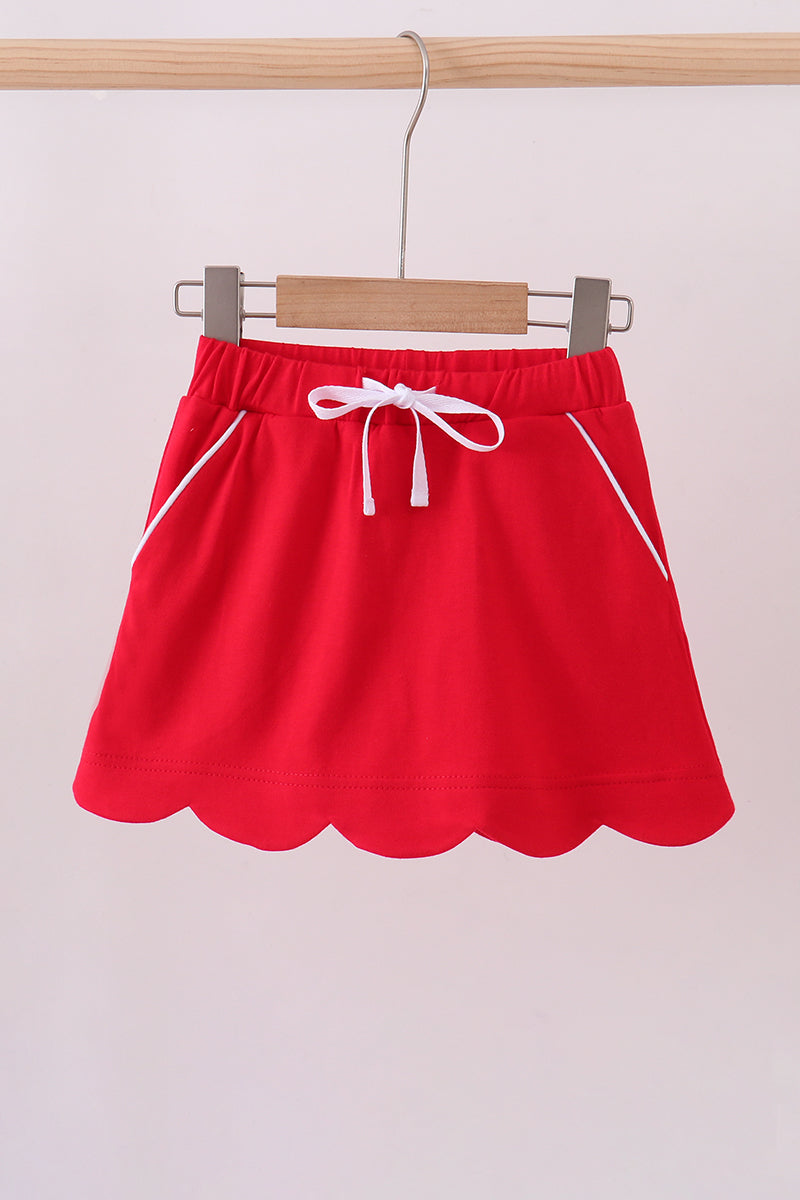 Girls’ Red Scallop Hem Bow Skort