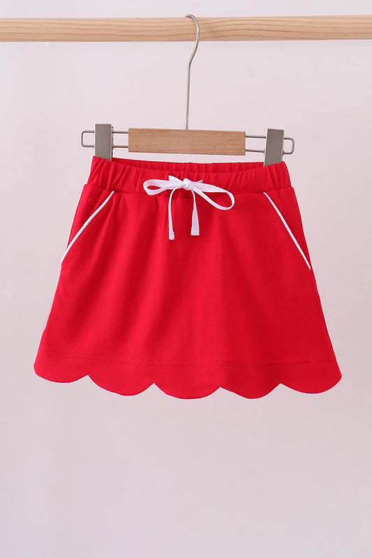 Girls’ Red Scallop Hem Bow Skort