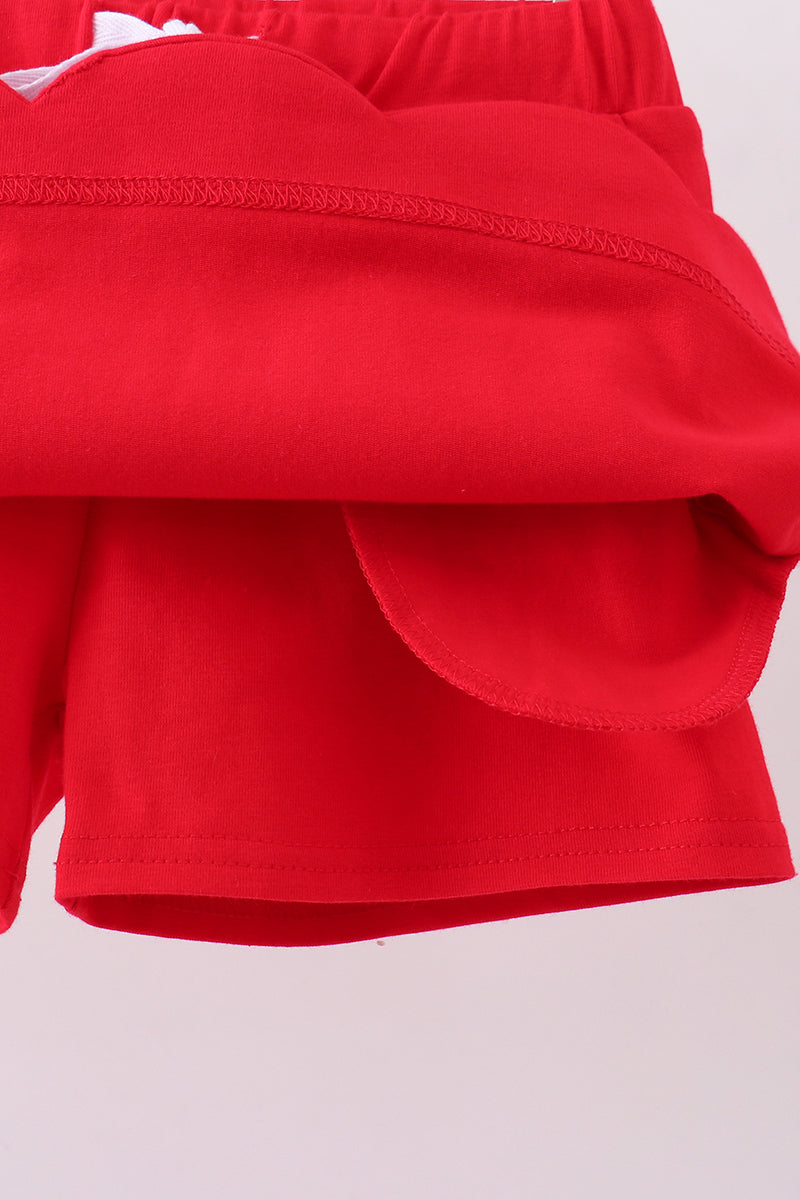Girls’ Red Scallop Hem Bow Skort