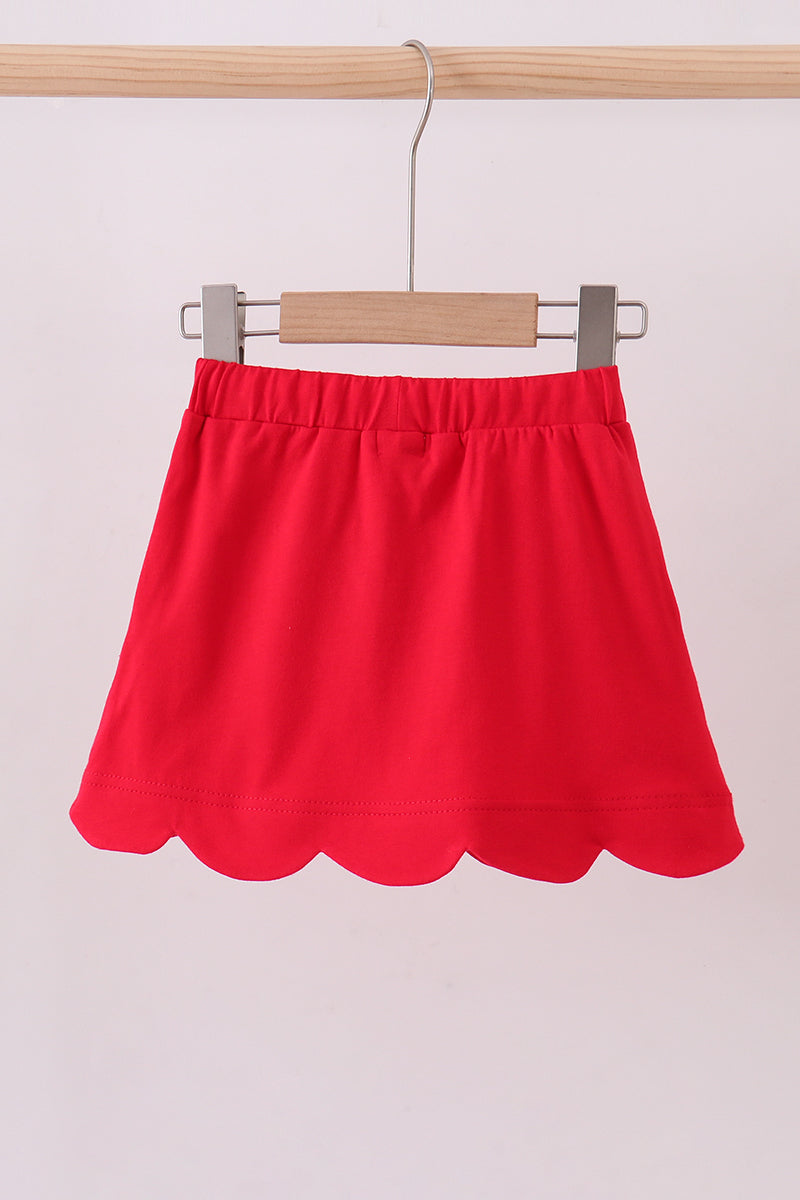 Girls’ Red Scallop Hem Bow Skort