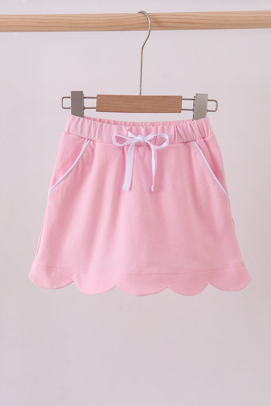 Girls Pink Scallop Hem Bow Skort