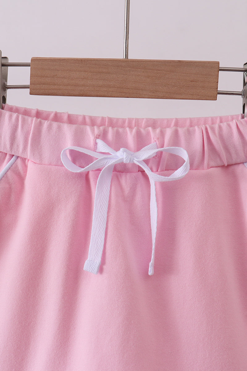 Girls Pink Scallop Hem Bow Skort