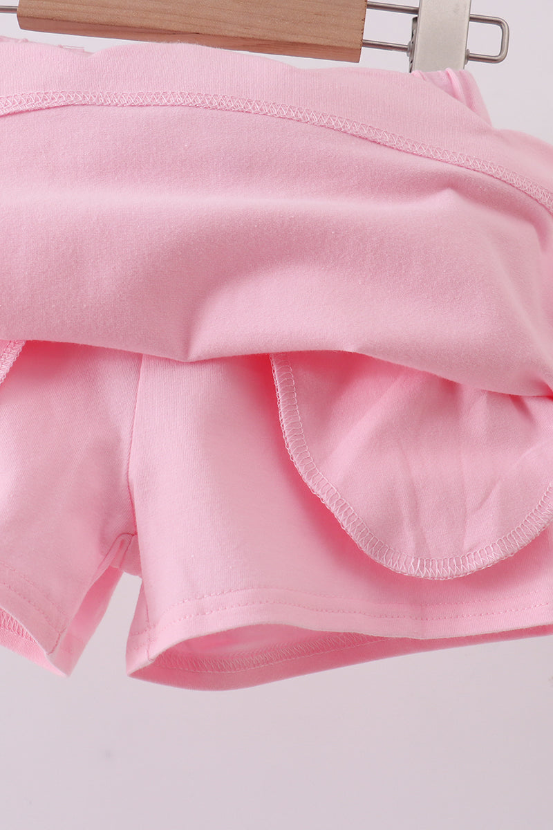 Girls Pink Scallop Hem Bow Skort