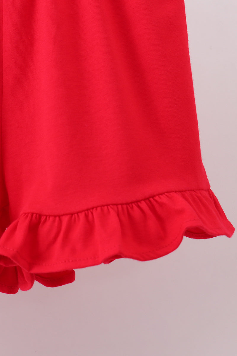 Pink Baseball Bow Stripe Ruffle Shorts Set