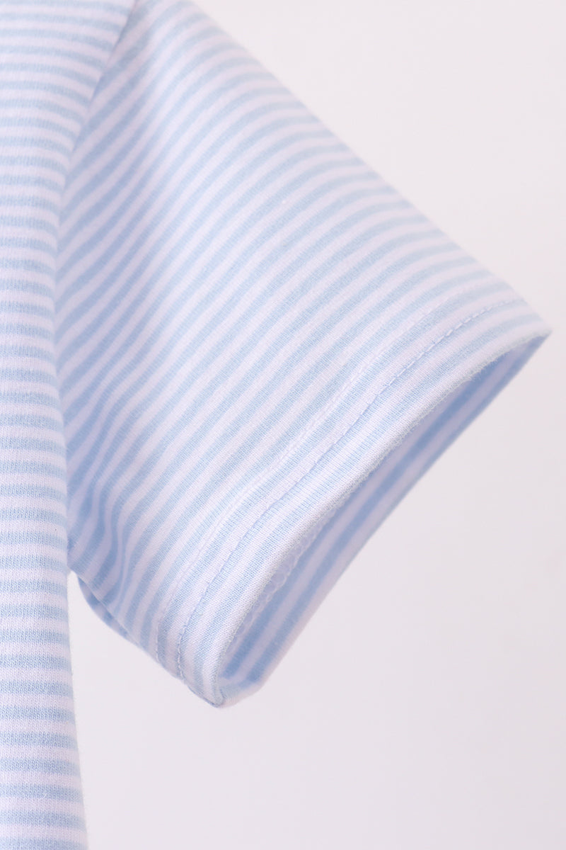 Blue Stripe Pumpkin Face Applique Top
