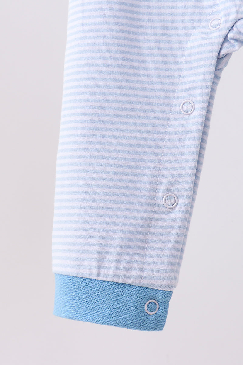 Blue Stripe Pumpkin Face Applique Romper