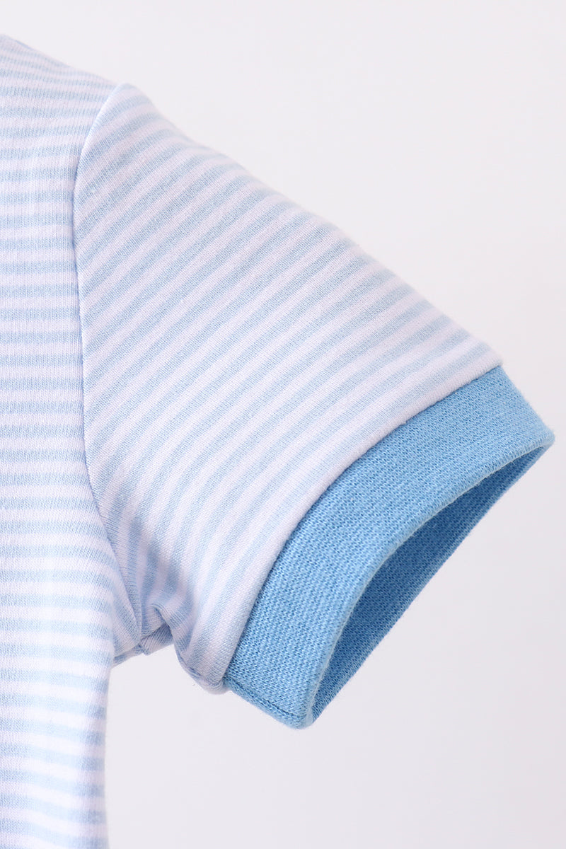 Blue Stripe Pumpkin Face Applique Romper
