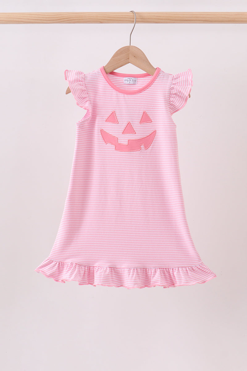 Pink Stripe Pumpkin Face Applique Dress
