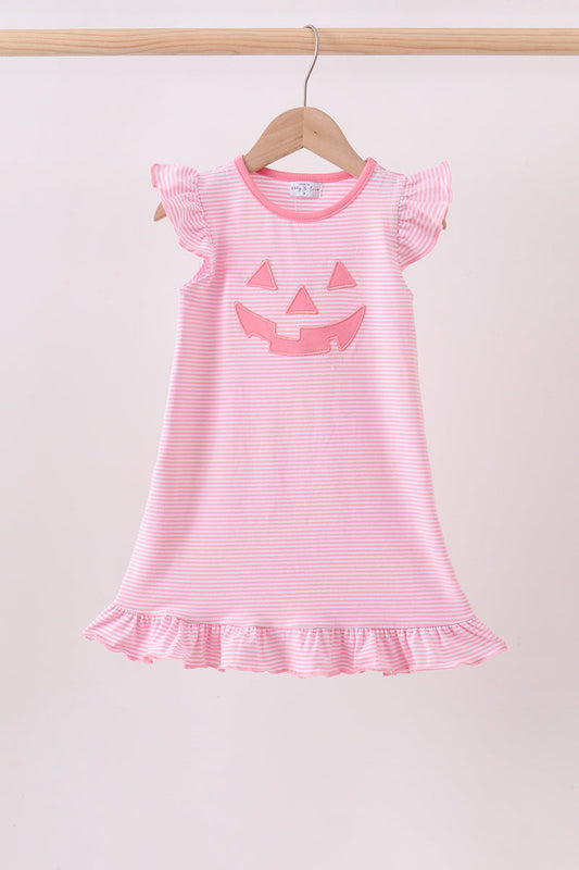 Pink Stripe Pumpkin Face Applique Dress