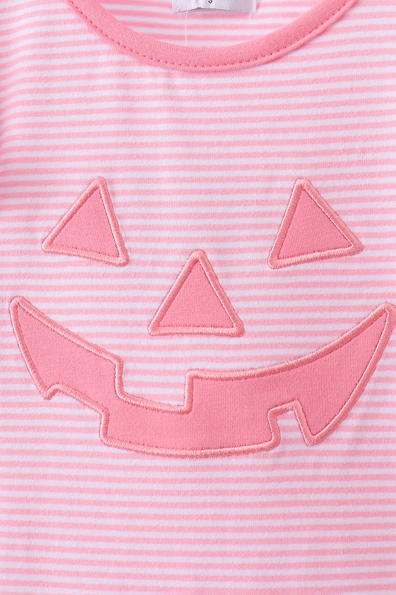 Pink Stripe Pumpkin Face Applique Dress