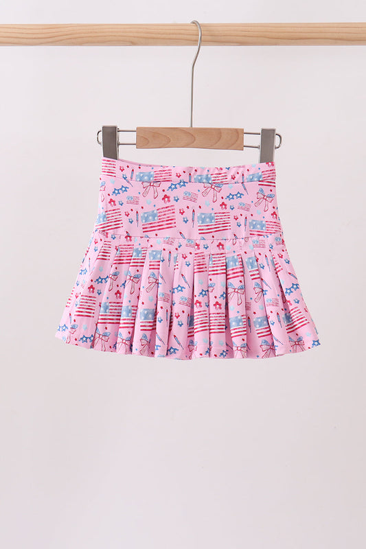 Girls Pink Flag Skort