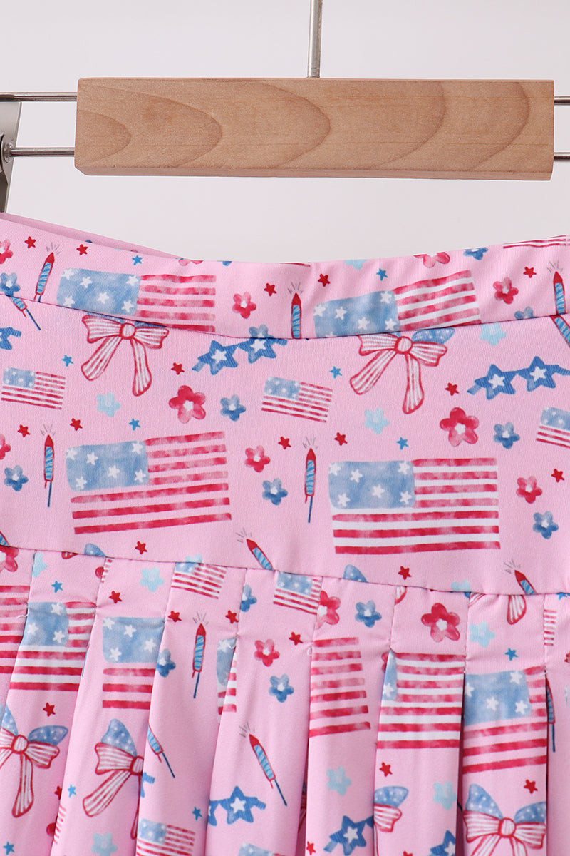 Girls Pink Flag Skort