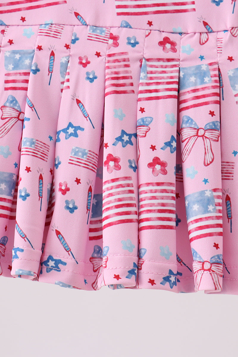 Girls Pink Flag Skort