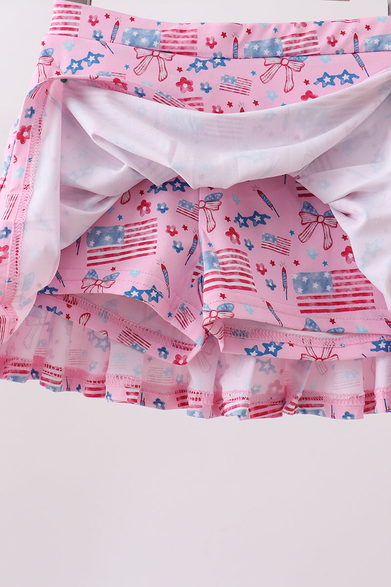 Girls Pink Flag Skort