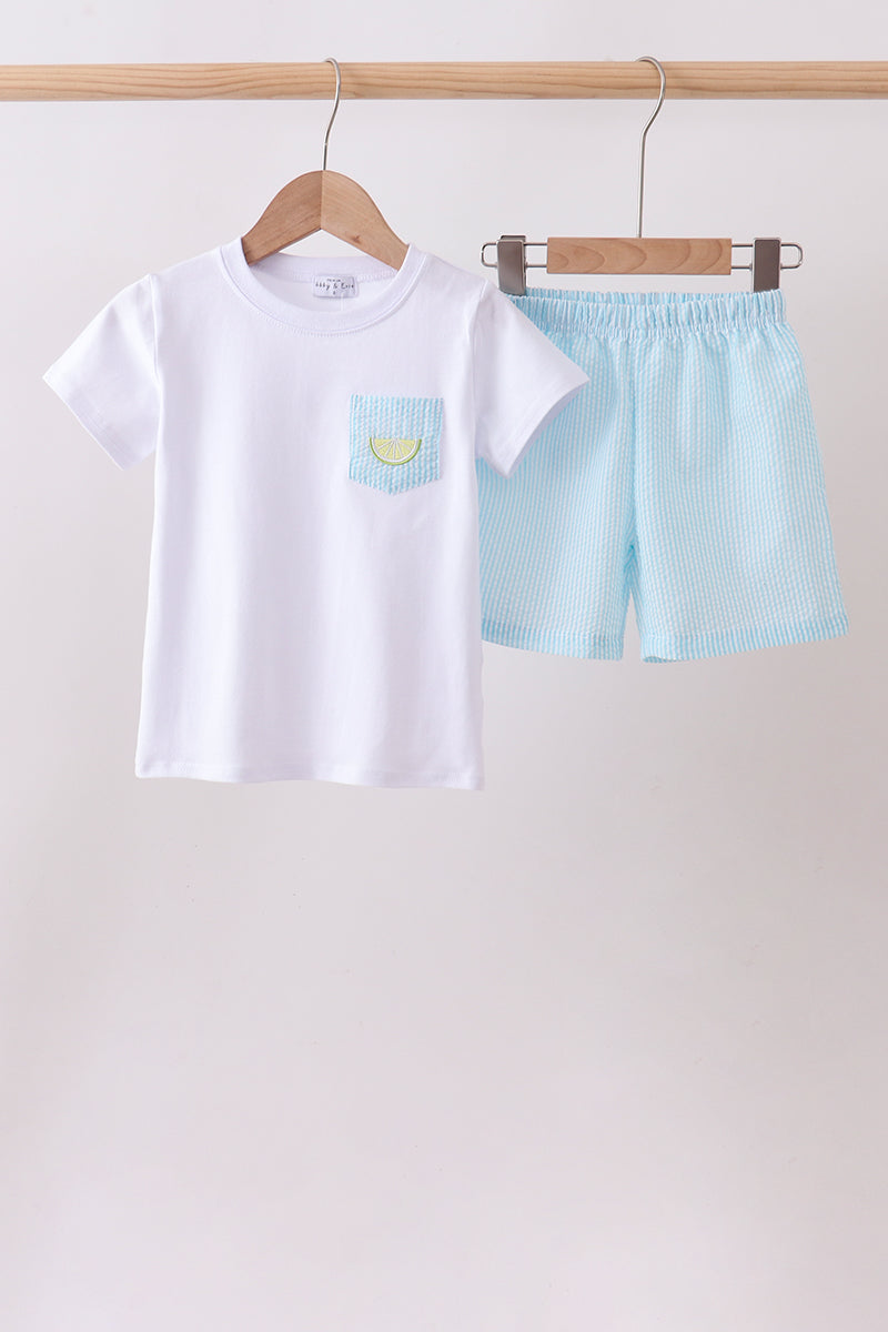 Boys Blue Lemon Embroidery Shorts Set