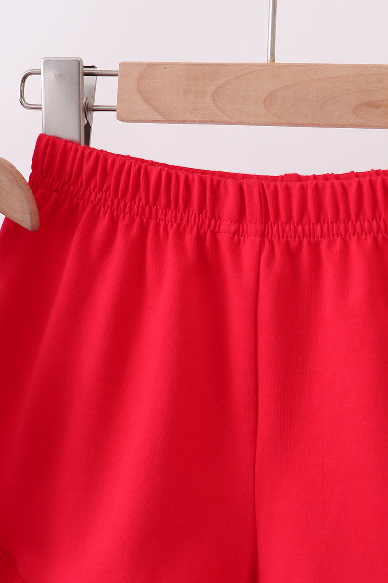 Girls Red flag fireworks embroidery ruffle shorts set