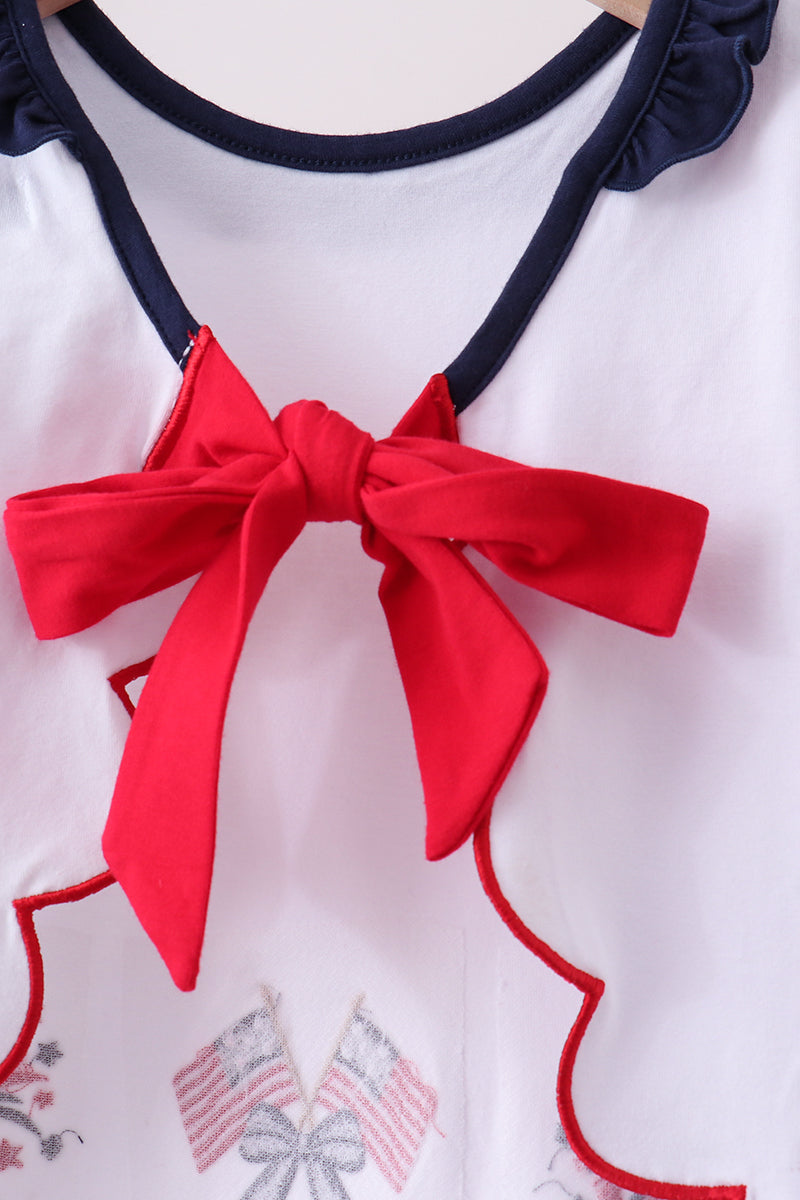 Girls Red flag fireworks embroidery ruffle shorts set