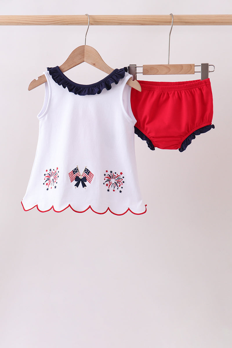 Red Flag Fireworks Embroidery Ruffle Bloomer Set for Baby & Toddler