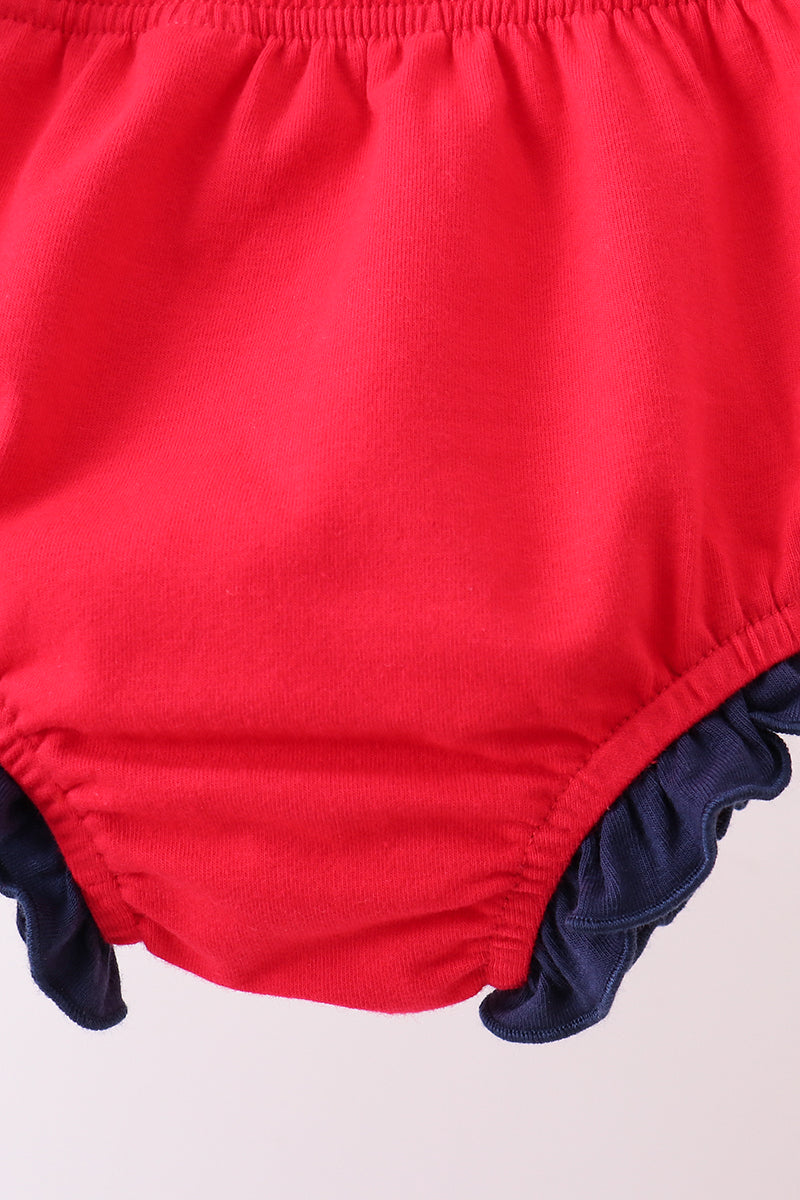Red Flag Fireworks Embroidery Ruffle Bloomer Set for Baby & Toddler