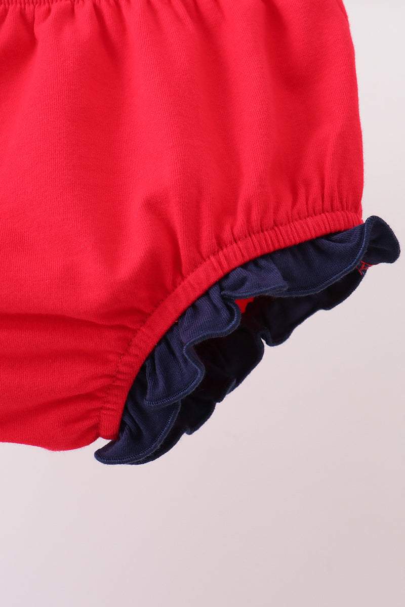 Red Flag Fireworks Embroidery Ruffle Bloomer Set for Baby & Toddler