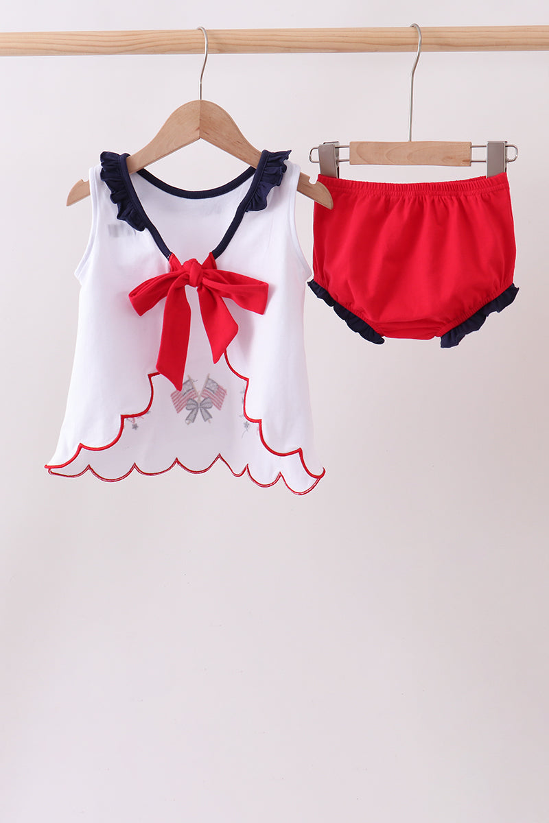 Red Flag Fireworks Embroidery Ruffle Bloomer Set for Baby & Toddler