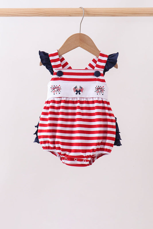 Baby Girls Red stripe flag fireworks embroidery ruffle bubble